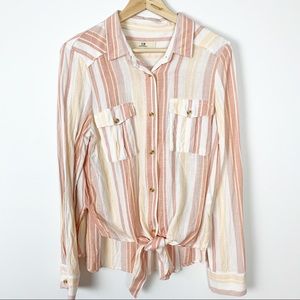 Thread & Supply orange stripe tie front shirt m